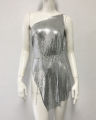 FestivalQueen Women's Silver Metal Sequin Bodycon Dress One Shoulder Slit Mini Dress Y2K Fashion Shiny Punk Nightclub Party. 
