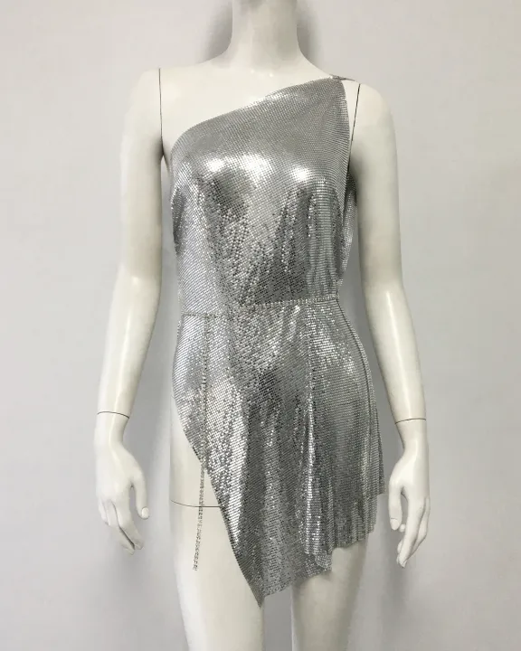 FestivalQueen%20Women's%20Silver%20Metal%20Sequin%20Bodycon%20Dress%20One%20Shoulder%20Slit%20Mini%20Dress%20Y2K%20Fashion%20Shiny%20Punk%20Nightclub%20Party%20-%20Image%205