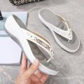 Women's Slippers Summer Metal Button Slides Shoes Wedges Leisure Flip Flops Wedge Beach Sandals Women Outside Platform Slippers. 
