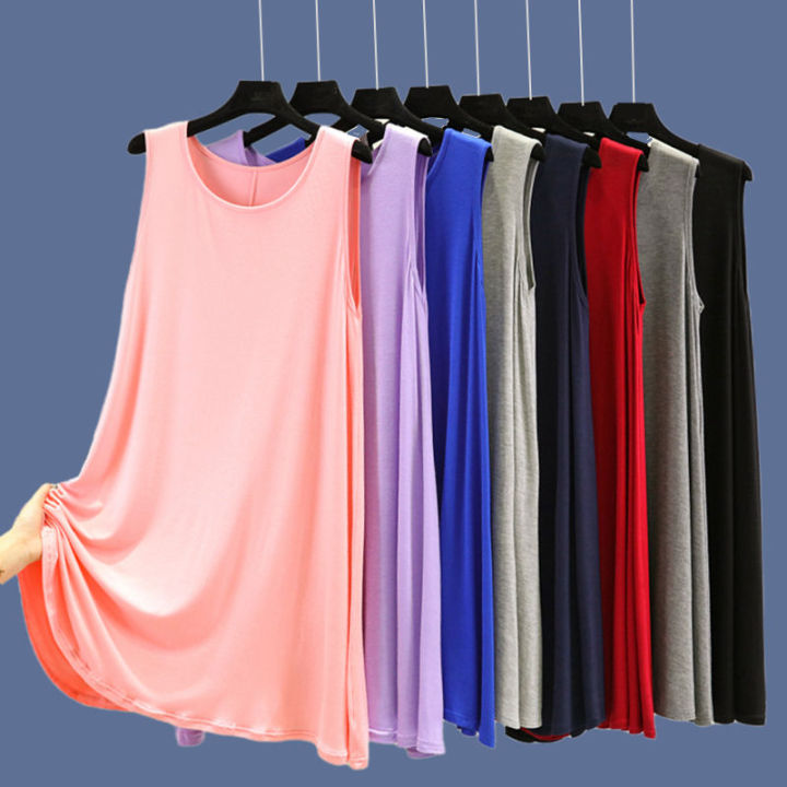 Large%20Size%20Modal%20Nightdress%20Women's%20Summer%20Thin%20Loose%20Sleeveless%20Dress%20plus-Sized%20Pajamas%20Vest%20Dress%20round%20Neck%20Casual%20Skirt%20-%20Image%202