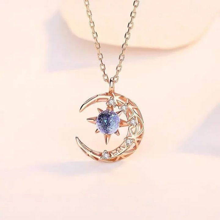 Exquisite Fashion Dream Star Sun Moon Moonlight Stone Necklace for Women Collar Chain Wedding Party Jewelry Gift Wholesale