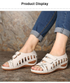 Women's Hollow Velcro Large Size Soft Bottom Wedge Heel Sandals.
