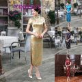 Ethnic Vintage Women Chinese Dragon Phoenix Embroidery Long Slim Cheongsam Dress. 