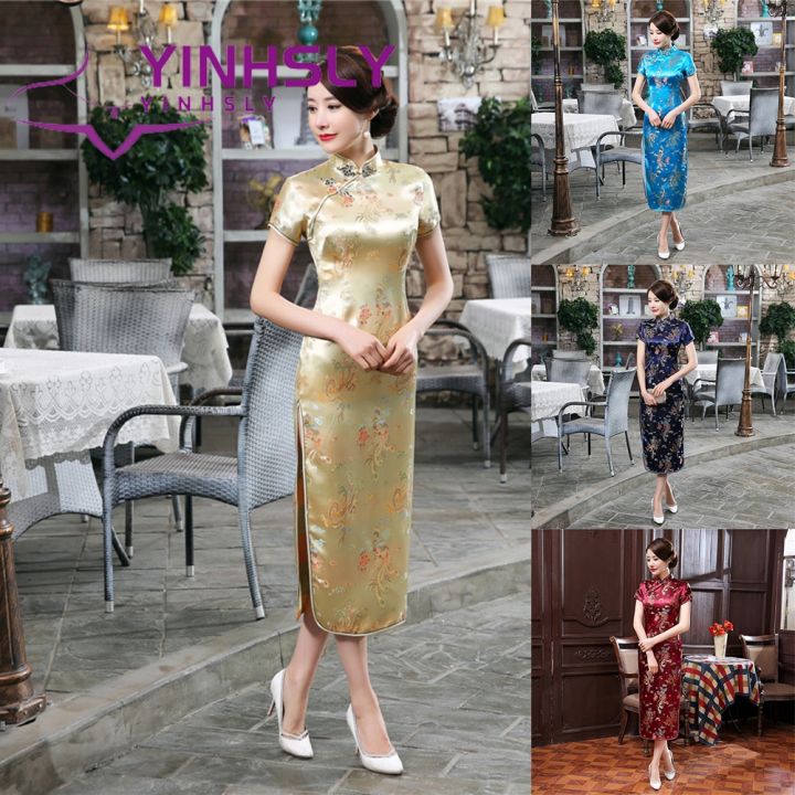 Ethnic%20Vintage%20Women%20Chinese%20Dragon%20Phoenix%20Embroidery%20Long%20Slim%20Cheongsam%20Dress%20-%20Image%203