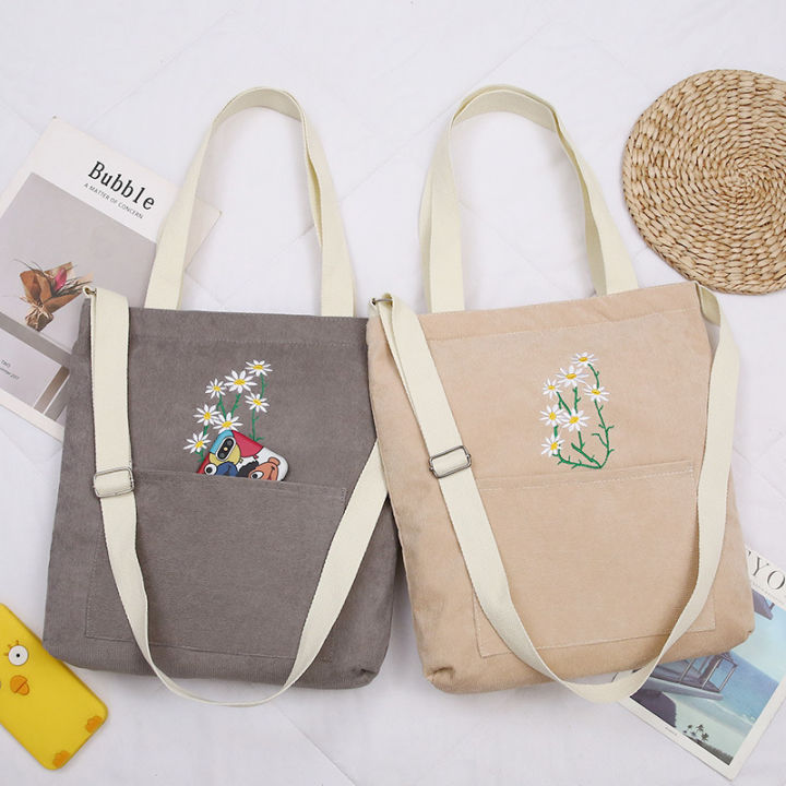 Little daisy corduroy women's single shoulder canvas bag Literature and art student make-up bag casual college style crossbody shopping bag