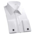 Classic French Cuff Men's Dress Shirt Long Sleeve Male Formal Wedding Party White Black Oversized Cufflink Shirts with Pocket.