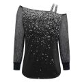 Sequin Mesh Cold Shoulder Blouse Splice Long Sleeves Loose Shiny Glitter Tunic Top Casual Womens Tops And Blouses. 
