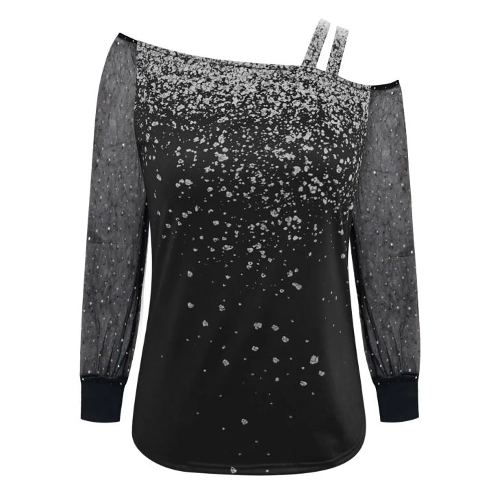 Sequin%20Mesh%20Cold%20Shoulder%20Blouse%20Splice%20Long%20Sleeves%20Loose%20Shiny%20Glitter%20Tunic%20Top%20Casual%20Womens%20Tops%20And%20Blouses%20-%20Image%205