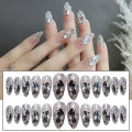 24PCS Mid Length Press on Nails 3D Shiny Rhinestones Design Nails Full Coverage Wearable Artificial Nails Tips Manicure. 