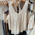 Women's Crocheted Hollow-out Knitted Vest Jacket Summer New Korean Style Retro Loose Sleeveless Sling Blouse. 