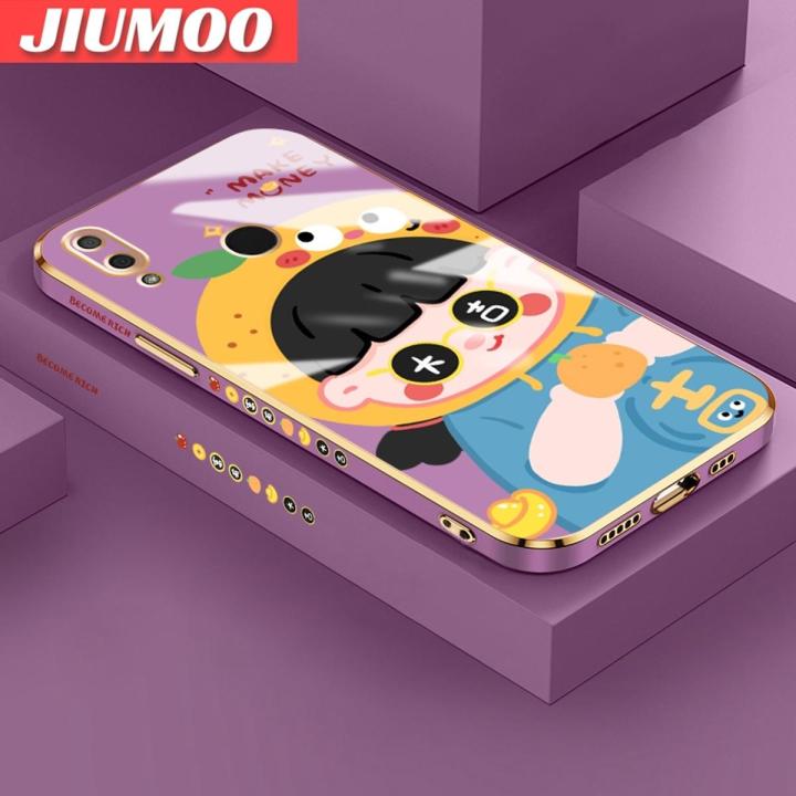 JIUMOO For Huawei Y9 2019 Case Cartoon Funny Girl New Design Phone Case Side Edge Pattern Luxury Plating Silicone Casing Full Cover Camera Shockproof Protection Cases