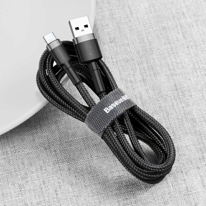 Baseus Cafule Cable Durable Nylon Braided Wire USB Type-C QC3.0 3A 1M black-grey (CATKLF-BG1)