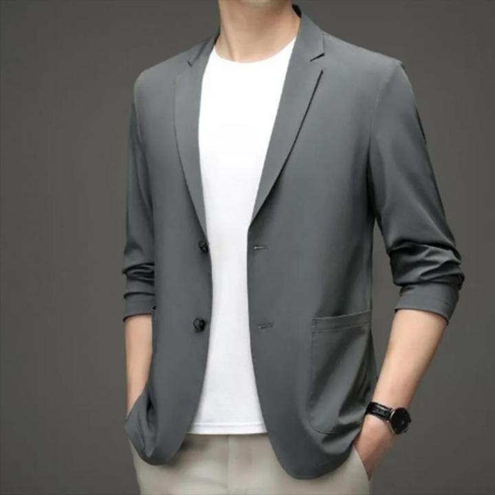 Men Business Coat Solid Color Men Business Jacket Double Buttons Plus Size Business Trip Sunscreen Suit Jacket Commuting