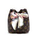ZIME Summer and Autumn Korean Printed Contrasting Color Scarf Drawstring Bucket Bag Shoulder Diagonal Simple Bag.