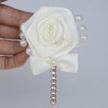 European Wedding Flowers Groom Groomsmen Boutonniere Wedding Prom Men Suit Lapel Pin Silk Ribbon Ceremony Flower Brooch X8715.