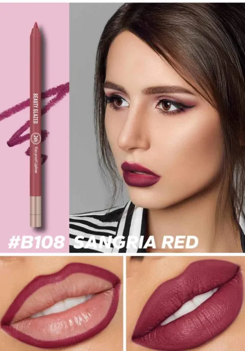 BEAUTY%20GLAZED%20Waterproof%20Matte%20Lip%20Liner%20Pencil%20For%20Lips%20Eyeliner%20Blush%20Smooth%20Easy%20To%20Wear%20Long%20Lasting%20Lip%20Glaze%20Pen%20Sketch%20Dye%20Tint%20Lipstick%20Lip%20Makeup%20-#B108%20SANGRIA%20RED%20-%20Image%202