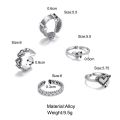 Enacolor 7Pcs/Set Vintage Retro Love Heart Silver Set Open Rings for Women Personality Girl Adjust Accessories.