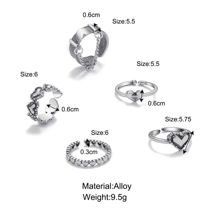 Enacolor%207Pcs/Set%20Vintage%20Retro%20Love%20Heart%20Silver%20Set%20Open%20Rings%20for%20Women%20Personality%20Girl%20Adjust%20Accessories%20-%20Image%202
