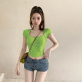 Summer Hottie Hollow Backless T-shirt Women Square Collar Short Sleeves Crop Top.