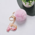 Cute Keyring Pink Pompom Fur Ball 26 Letter Keychain Resin Key Chains Handbag Charms For Woman Ornaments Accessories Gift ANLAN.