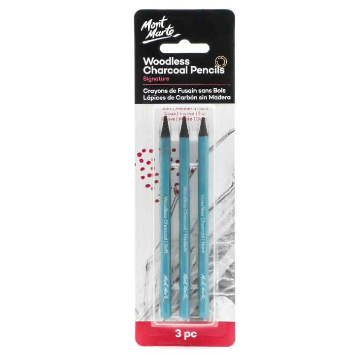Mont Marte Woodless Charcoal Pencil Set 3 Pcs Soft Medium Hard