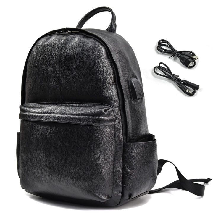 New men's leather backpack, casual student school bag, top layer cowhide computer bag, travel Korean style fashion bag