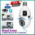 Dual Lens 3-Megapixel V380 PTZ Bulb IP Camera with Night Vision - Home WiFi IP Security Camera. 