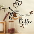 Coffee Cup Pattern Wall Decals Creative Text Wall Sticker Waterproof PVC Wallpaper Self-adhesive Wall Art Cabinet Living Room Decoration for Cafe Coffee Bar Restaurant.