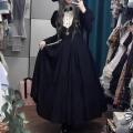2024 New Gothic Punk Dark Style Lolita Women's Dress Harajuku Vintage Black Long Bubble Sleeve Waist Cinched Dress Autumn Winter.