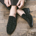 Black Rhinestone Men loafers Gold Spiked Rivets Formal Men Casual Shoes Wedding Party Dress Shoes Men Flats Slip On Loafers BunnyGarden.