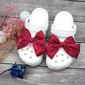 Luxury Rhinestones Bow Shoes Charms Designer Cute Fashion Clogs Shoe Accessories All-match Shoe Bow Decoration Red Black White. 