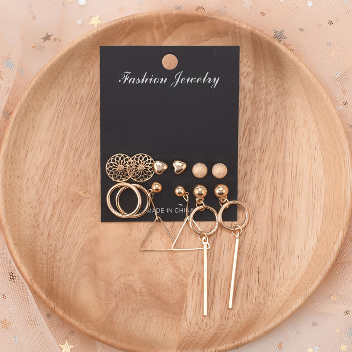 Pearl%20Women%20Stud%20Earring%20Geometric%20Metal%20Gold%20Jewelry%20Fashion%20Set%20Women's%20-%20Image%207