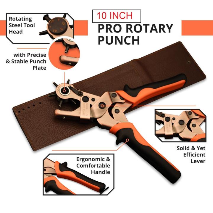 Pro Rotary Revolving Punch Pliers 250mm Hole Punch Plier Tool For Duty Strap Leather Paper Bags Watch Revolving DIY Crafts Belt Jeans Buttons Rotary Hole Punching Tools Sets