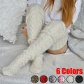 Harajuku Women Girls Wool Stockings Winter Warm Knitted Over Knee Socks Leg Warmer Female Thigh Long Stockings Leg Warmers. 