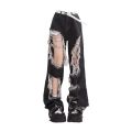 Small man black ruined ripped straight leg jeans women 2024 new hot girl high waist thin wide-leg pants.