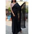 Women's Weightless Georgette Saree – Black, Elegant Drape. 