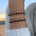 new jewelry sweet and cool style black diamond five-petal flower multi-layer bracelet set ins style bracelet four-piece set.
