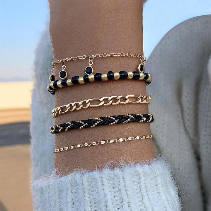 new%20jewelry%20sweet%20and%20cool%20style%20black%20diamond%20five-petal%20flower%20multi-layer%20bracelet%20set%20ins%20style%20bracelet%20four-piece%20set%20-%20Image%203
