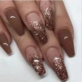 24pcs removeable false nails with glue Gradient Shinny brown coffin glitter Ballet press on nails long full cover nails tip. 