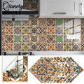 Qiunery 10pcs Tile Sticker, Bathroom Kitchen Peel And Stick Backsplash Tile Decals Retro Pattern Waterproof Removable Self-Adhesive Square Wall Decals For Home Decor.