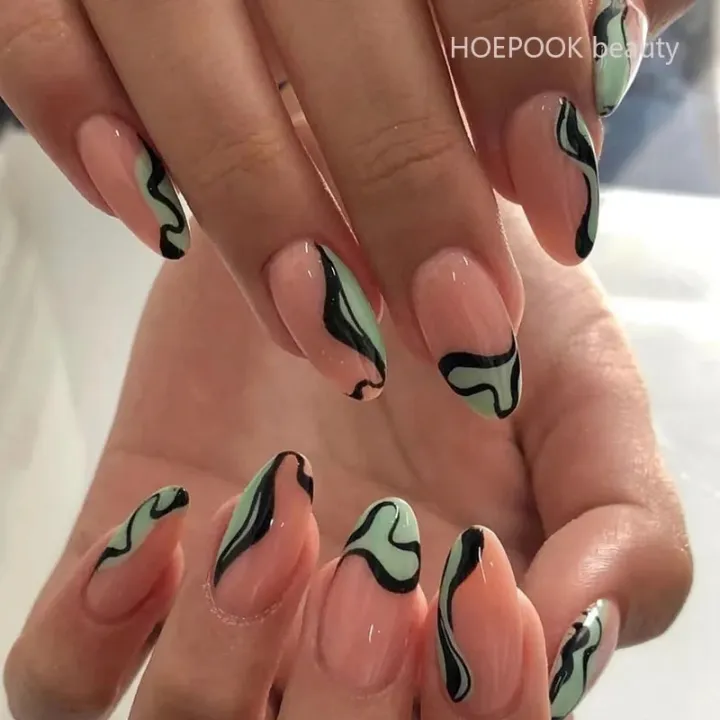 24pcs%20Black%203D%20Bow%20Almond%20Nails%20Tips%20Pearl%20Love%20Sequin%20Design%20False%20Nails%20Art%20Removable%20Waterproof%20Artificial%20Press%20on%20Nail%20-%20Image%206