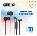 geeoo X10 plus-Powerful Sound and Strong Bass Wired Earphone-Headphones with Plastic Catching.
