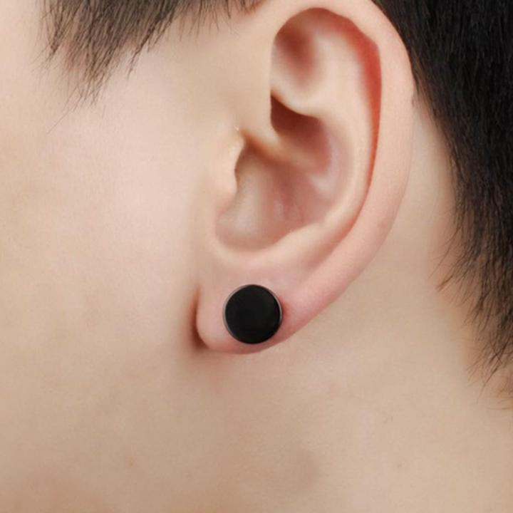 Black%20Dumbell%20Shaped%20Stainless%20Steel%20Stud%20Earrings%20For%20Men%20-%20Ear%20Ring%20-%20Image%203