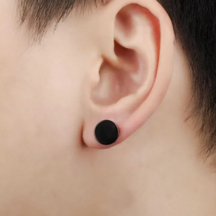 Black%20Dumbell%20Shaped%20Stainless%20Steel%20Stud%20Earrings%20For%20Men%20-%20Ear%20Ring%20-%20Image%203