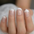 Summer Short Natural Nude White French Nail Tips False Nails Gel Press on Ultra Easy Wear for Home Office Wear. 