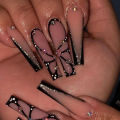 24Pcs Long Ballet False Nails with Bow Designs Pink Coffin Press on Nails Wearable French Nail Full Cover Manicure Tips.