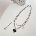 Trendy Punk Mosaic Pixel Double Layer Necklace Charm Gothic Clavicle Chain Metal Black Heart Pendant Necklace for Women Girls Party Jewelry Gift.