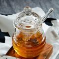 Transparent glass honey jar with lid Honey Jar with Dipper, Clear, 9 Ounces. 