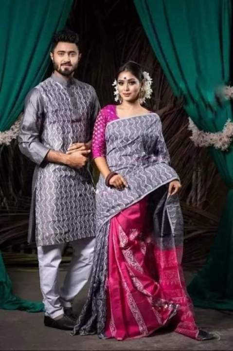 Stylish%20&%20fashionable%20New%20Matching%20best%20/Couple%20Dress/%20For%20Men%20&%20Women%20/Saree%20Panjabi/%20(Combo%20Set))%20-%20Image%202