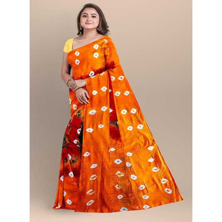 Multi Color Batik Print Cotton Saree For Women